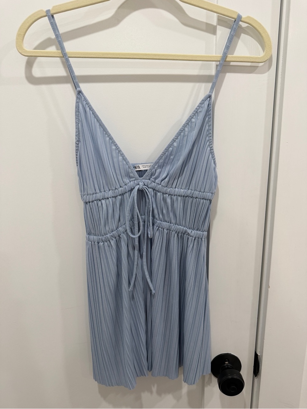 Zara Light Blue Pleated Tie-Front Chemise